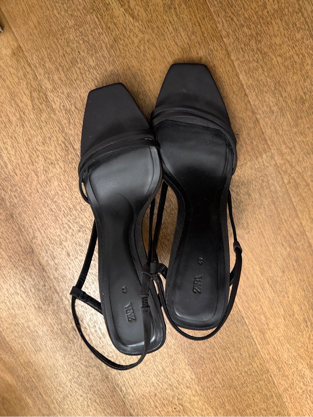 Zara Black Minimalist Strappy Square-Toe Heels